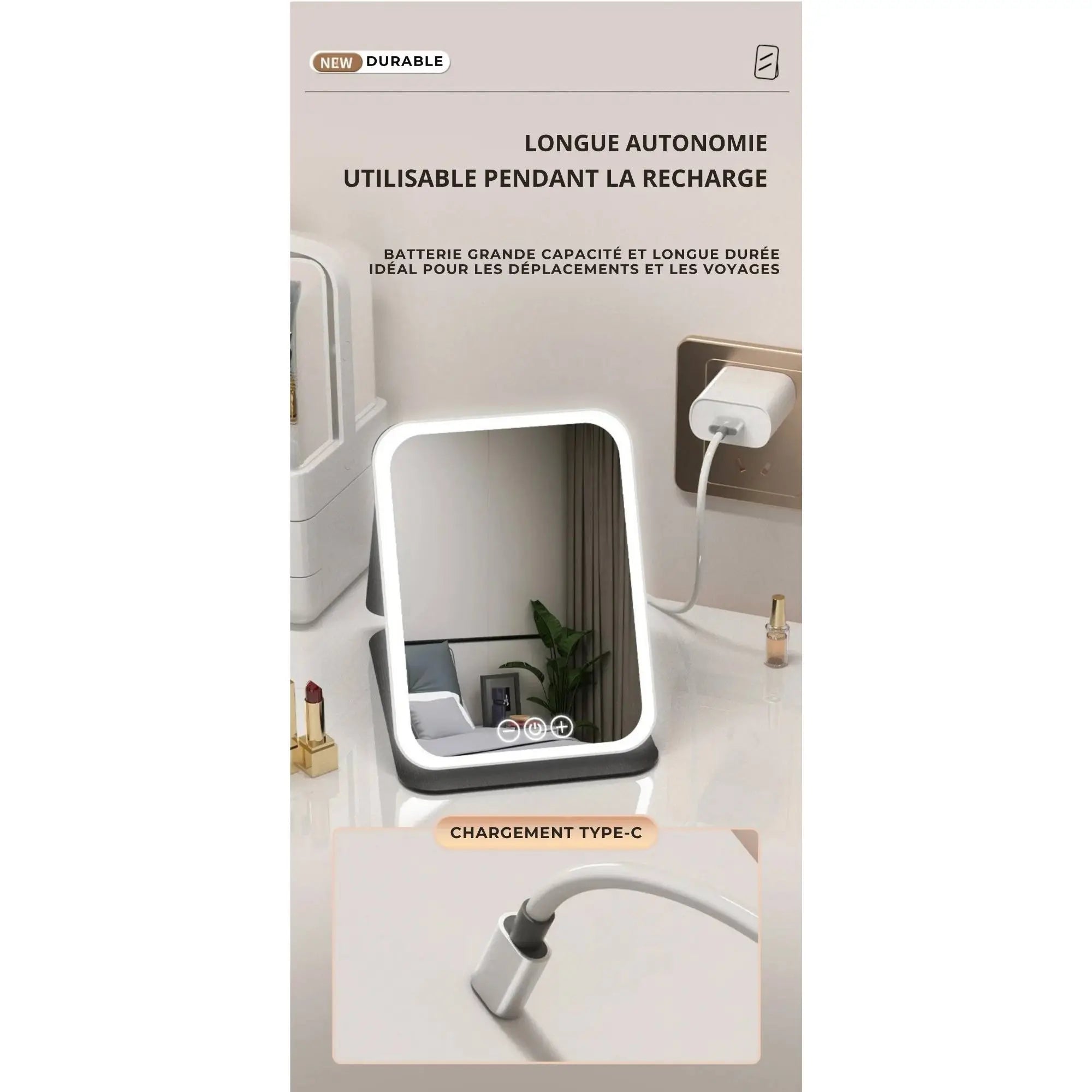Miroir Maquillage LED pliable – Compact