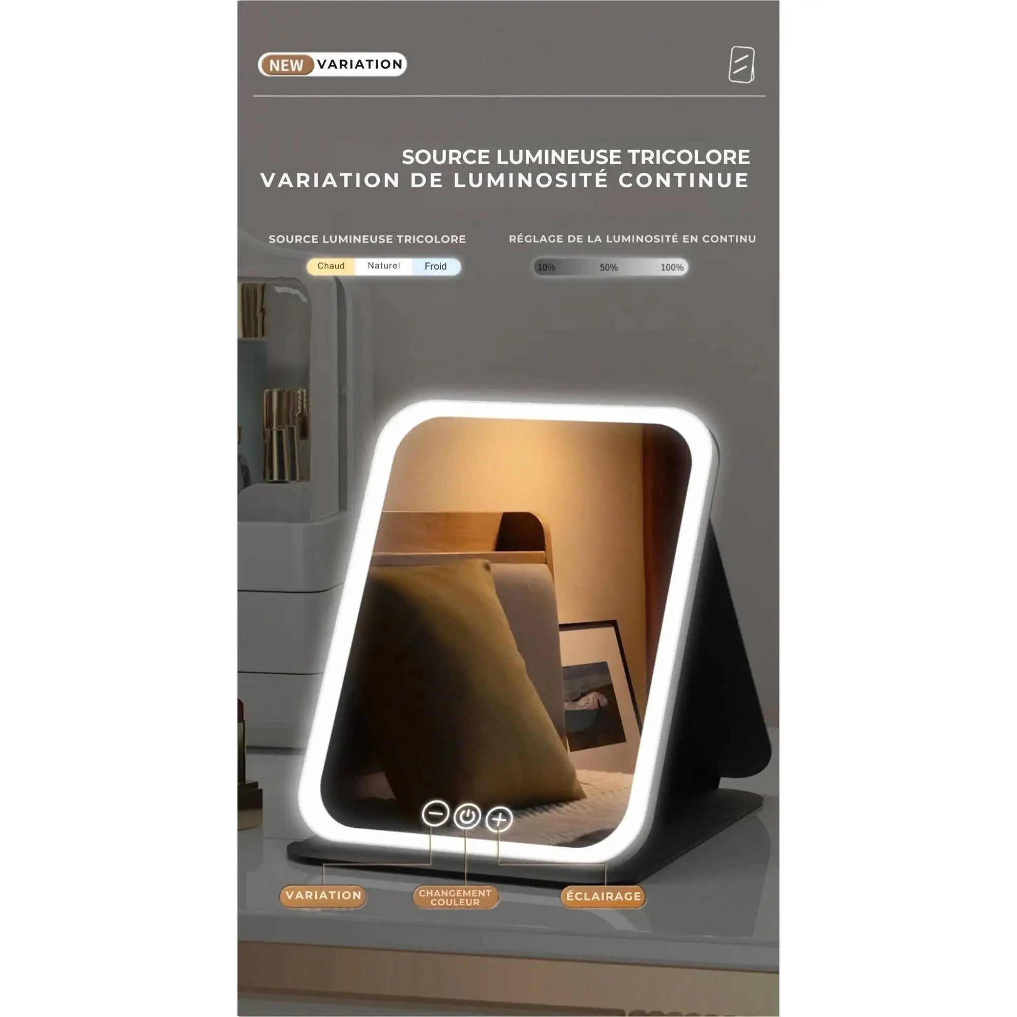Miroir Maquillage LED pliable – Compact