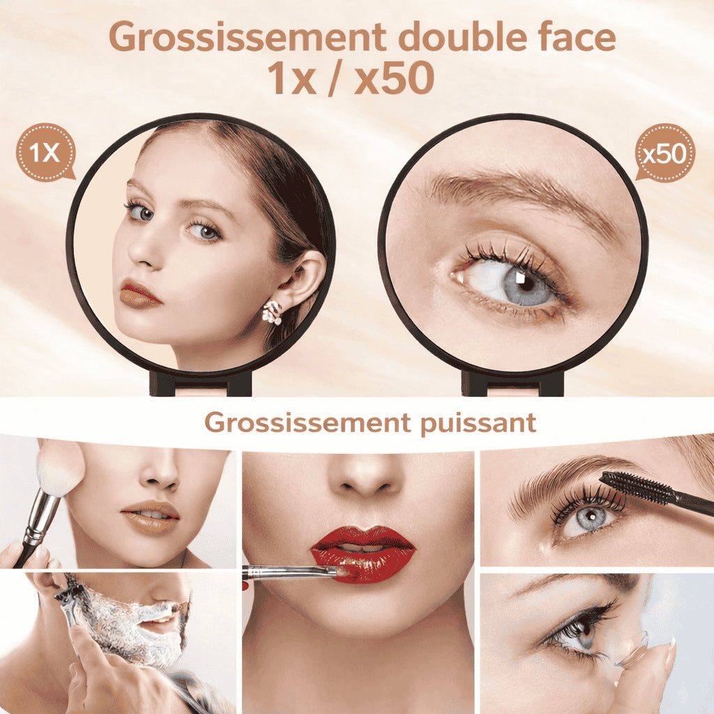 Miroir Grossissant Double Face 1x / 50x – Précision Maquillage & Soins du Visage