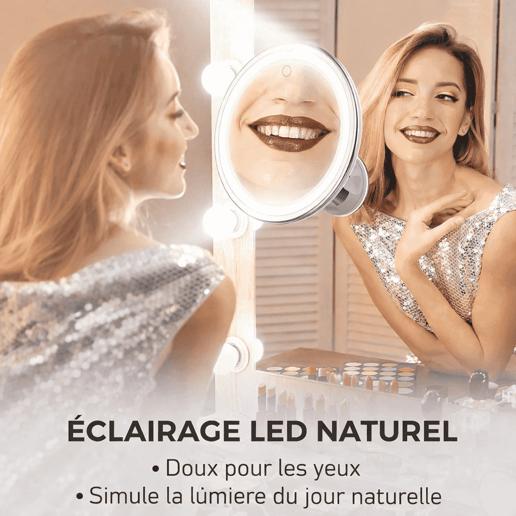 Miroir loupe LED x10 avec éclairage naturel pour maquillage précis
