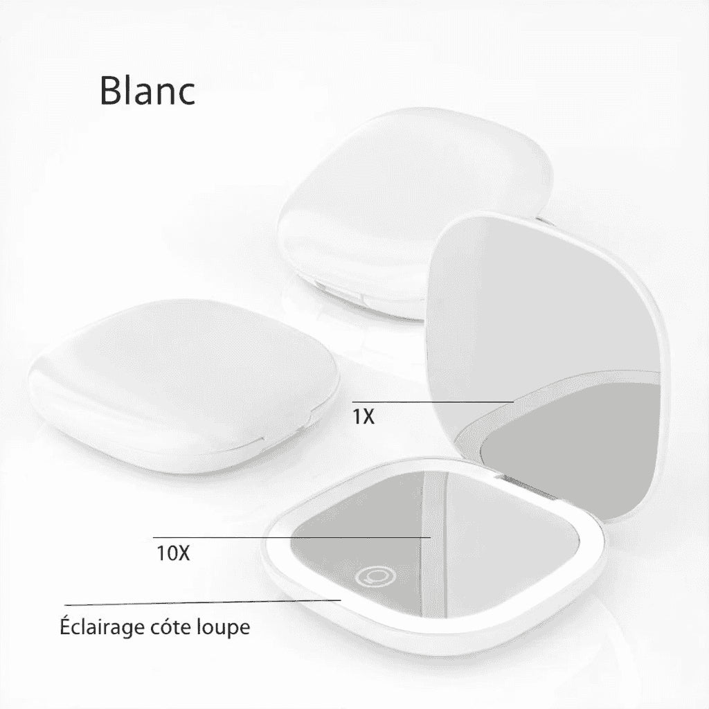 Miroir de Poche LED Grossissant 5X / 10X Rechargeable – Compact et Pliable