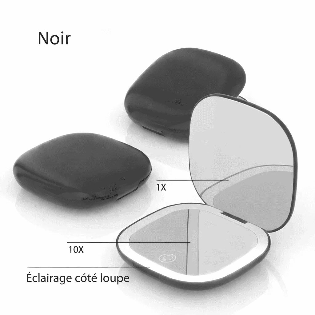 Miroir de Poche LED Grossissant 5X / 10X Rechargeable – Compact et Pliable