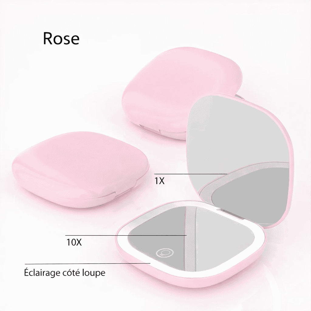 Miroir de Poche LED Grossissant 5X / 10X Rechargeable – Compact et Pliable
