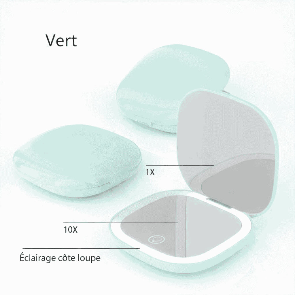 Miroir de Poche LED Grossissant 5X / 10X Rechargeable – Compact et Pliable