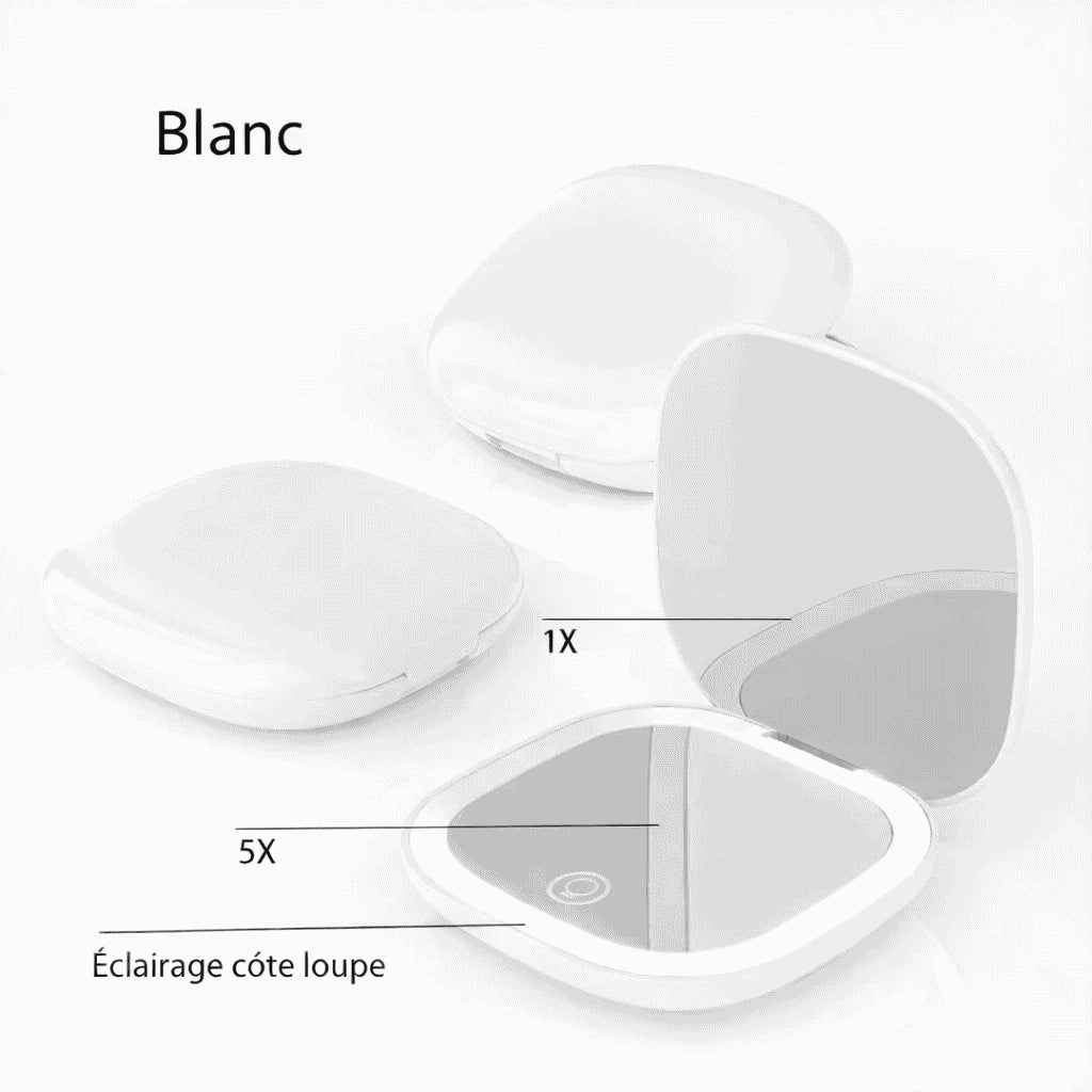 Miroir de Poche LED Grossissant 5X / 10X Rechargeable – Compact et Pliable