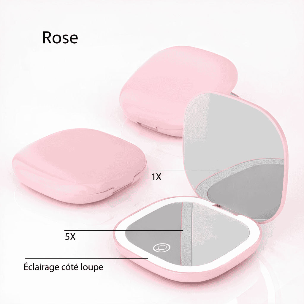 Miroir de Poche LED Grossissant 5X / 10X Rechargeable – Compact et Pliable