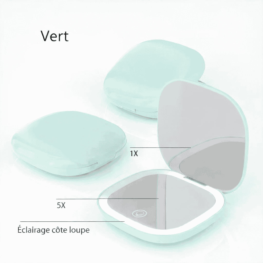 Miroir de Poche LED Grossissant 5X / 10X Rechargeable – Compact et Pliable